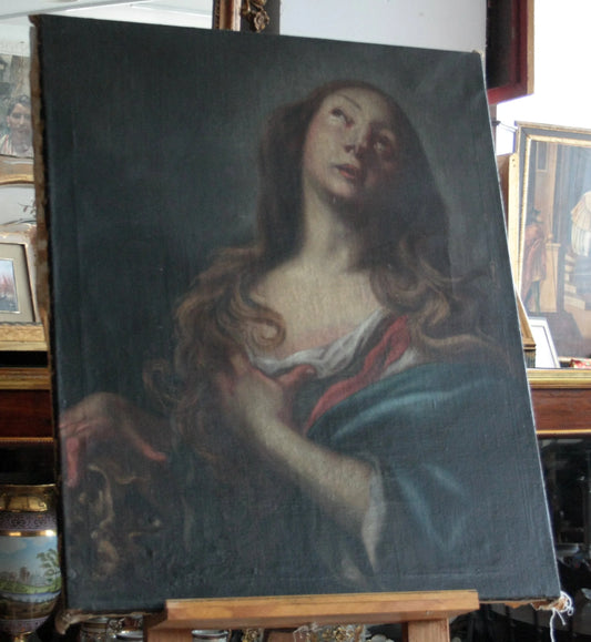 Olio su tela maddalena penitente circolo andrea vaccaro donna che guarda verso lalto design per casa fine 600