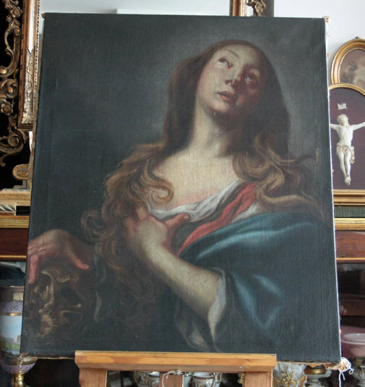 Maddalena penitente olio su tela circolo andrea vaccaro fine 600 pittura donna con teschio per casa design