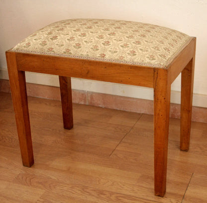 Sgabello-panca vintage novecento in noce massello con seduta imbottita, esemplare raffinato risalente agli anni 50-60