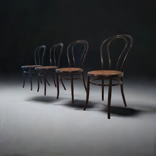 Set di 4 sedie da pranzo in faggio curvato nello stile thonet italia con struttura elegante e resistente