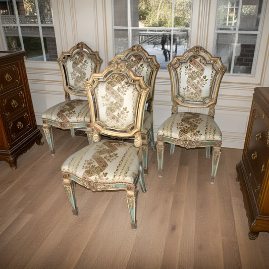 Set di 4 sedie napoleone iii in stile napoleone iii seconda metà ottocento in legno intagliato e tessuto damascato