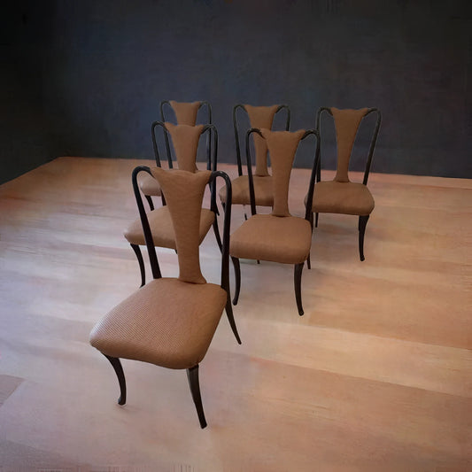 Set di 6 sedie pranzo vintage in tessuto imbottito design palissandro mid century anni 50 restaurate